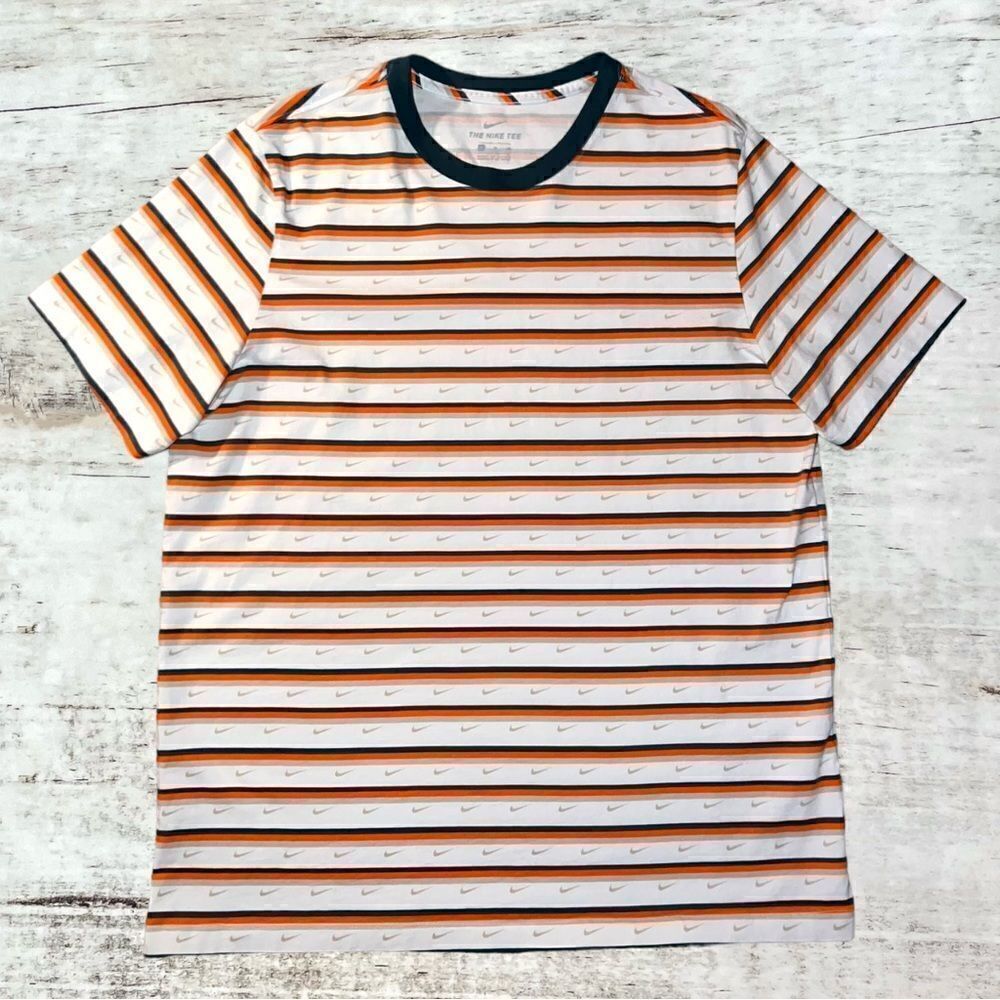 The Nike Tee Stripped Short Sleeve Shirt Swoosh Pattern Mens Extra Large